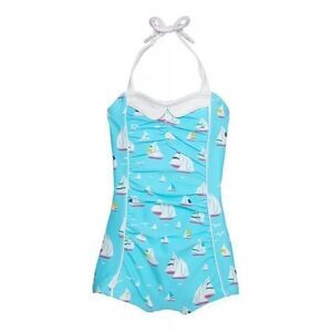 NWOT Janie And Jack Retro Sailboat Sailor One Piece Swimsuit Baby Girl 3-6 Month